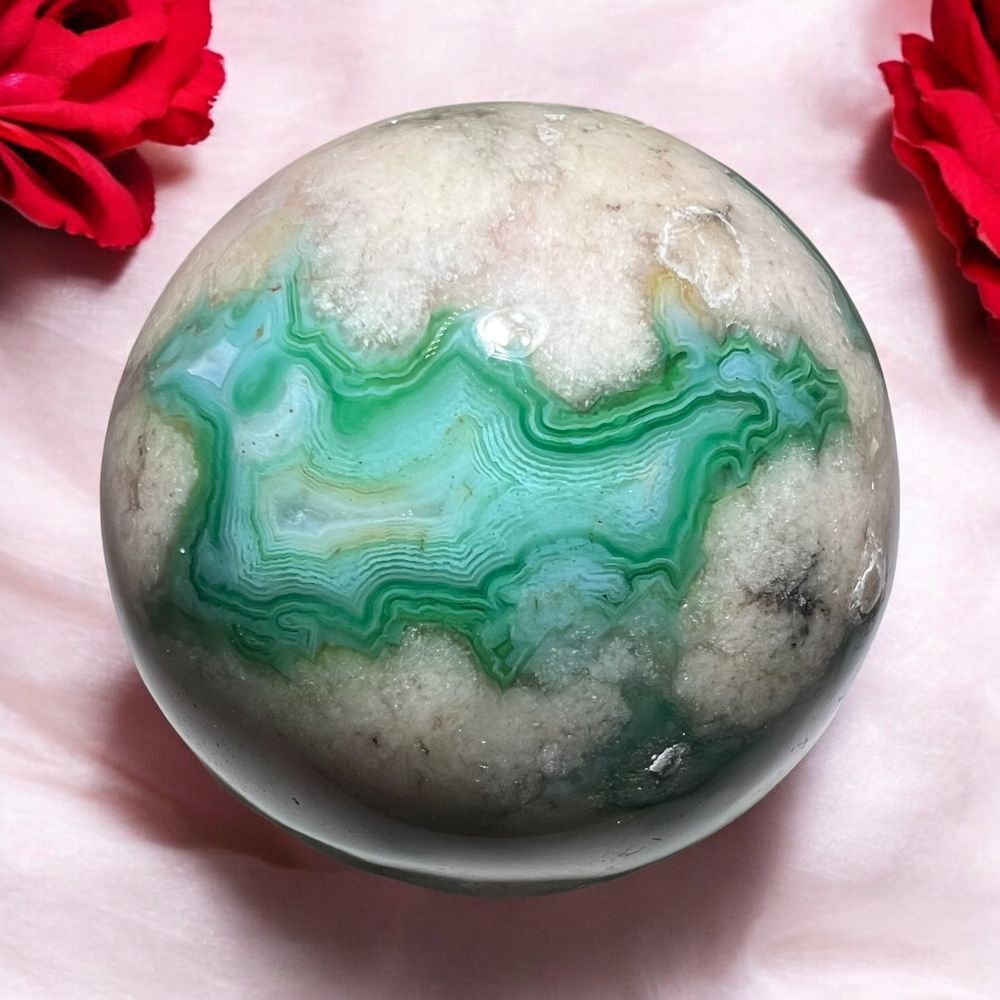 Green Flower Agate‎ Crystal Sphere